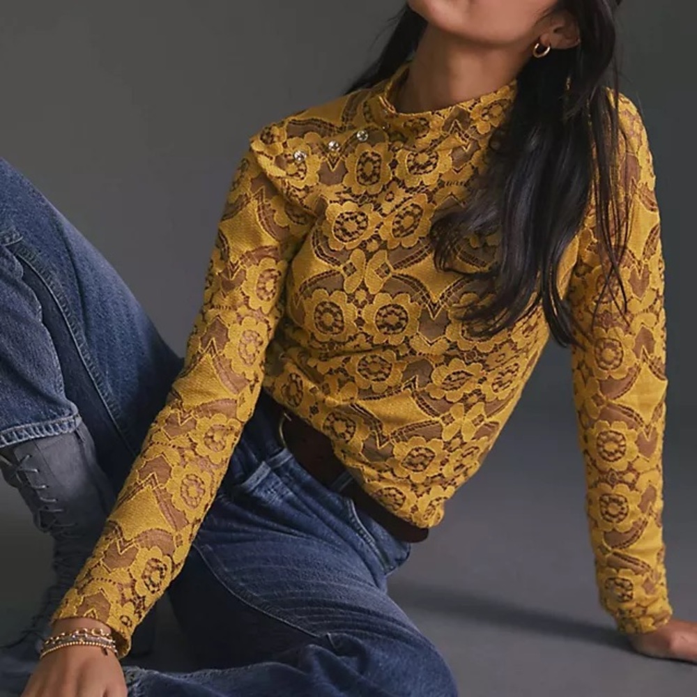 Maeve Lace Mock Neck Top